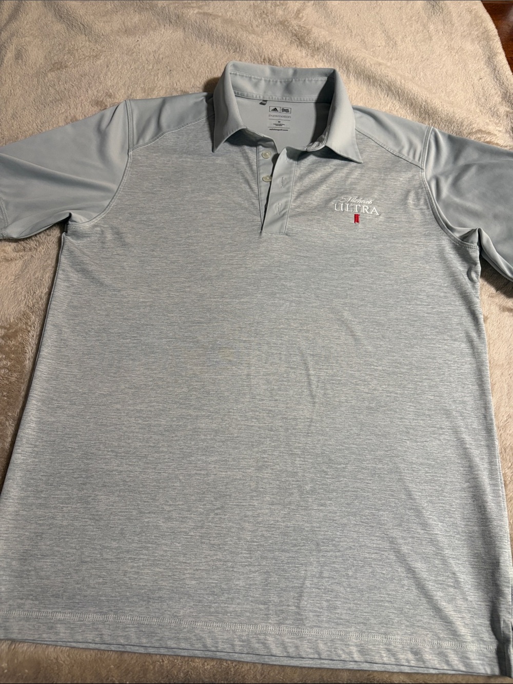 Adidas Golf Men’s Heather Block Polo Shirt Gray Michelob Ultra Logo w/UPF-Size M